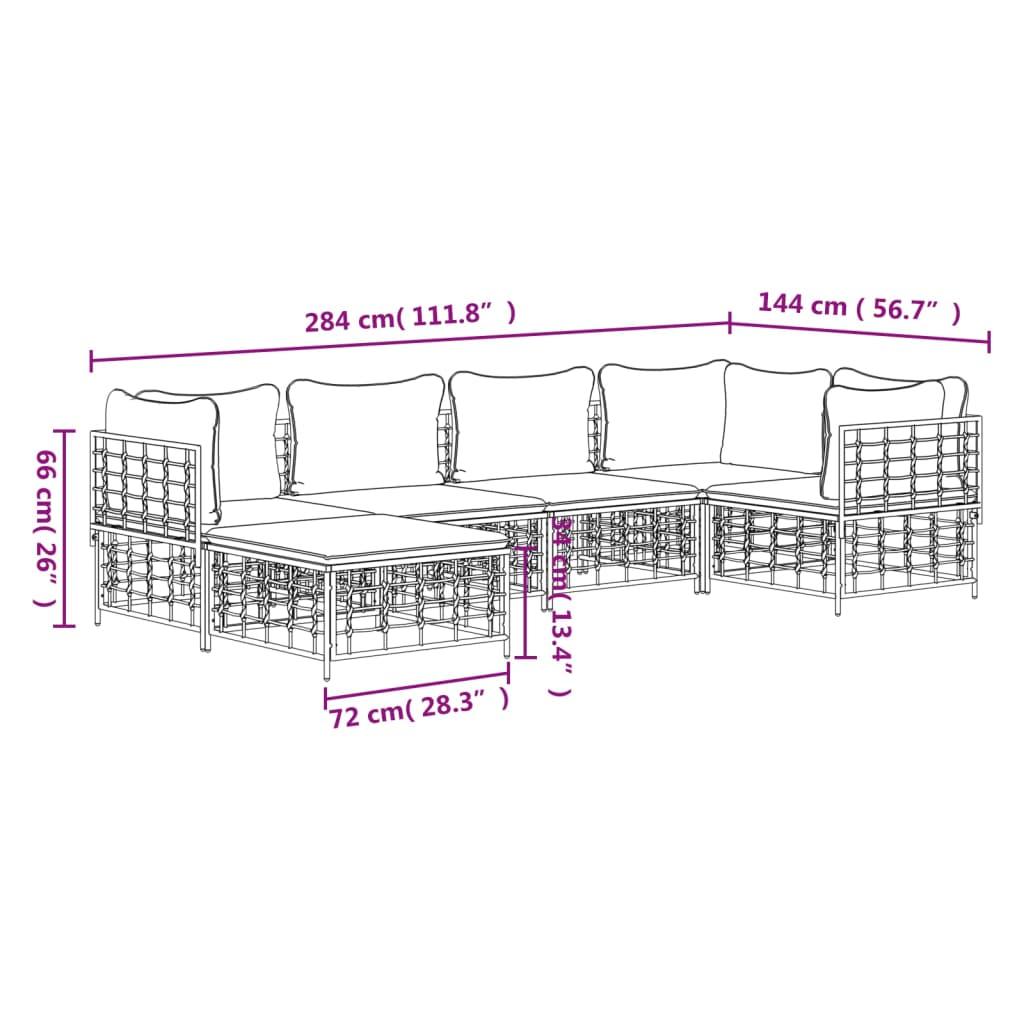 6 Piece Garden Lounge Set with Cushions Anthracite Poly Rattan