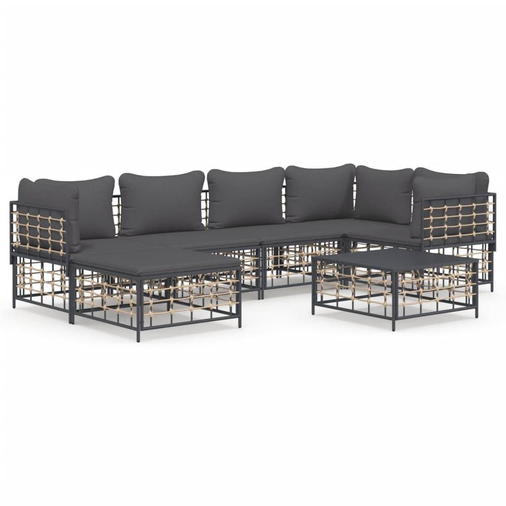 7 Piece Garden Lounge Set with Cushions Anthracite Poly Rattan