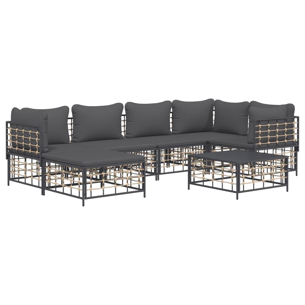 7 Piece Garden Lounge Set with Cushions Anthracite Poly Rattan