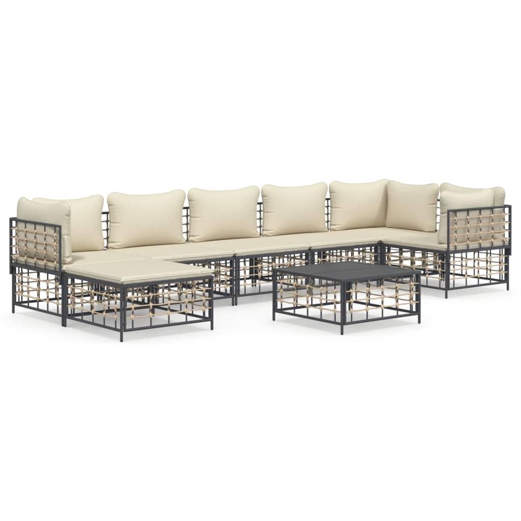 8 Piece Garden Lounge Set with Cushions Anthracite Poly Rattan
