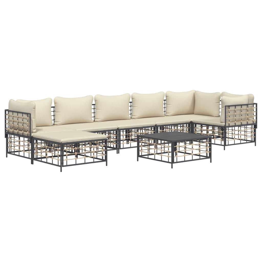 8 Piece Garden Lounge Set with Cushions Anthracite Poly Rattan