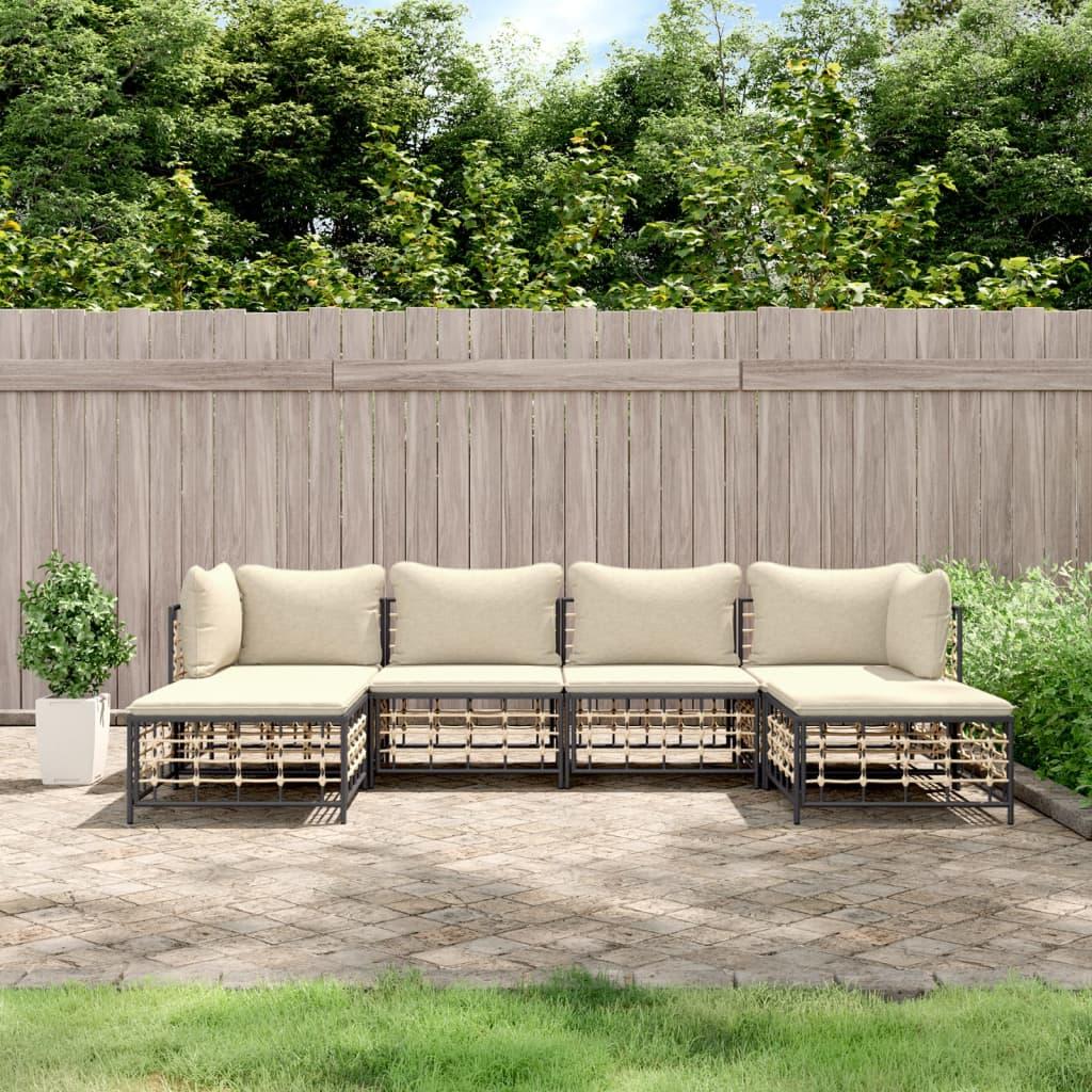 6 Piece Garden Lounge Set with Cushions Anthracite Poly Rattan