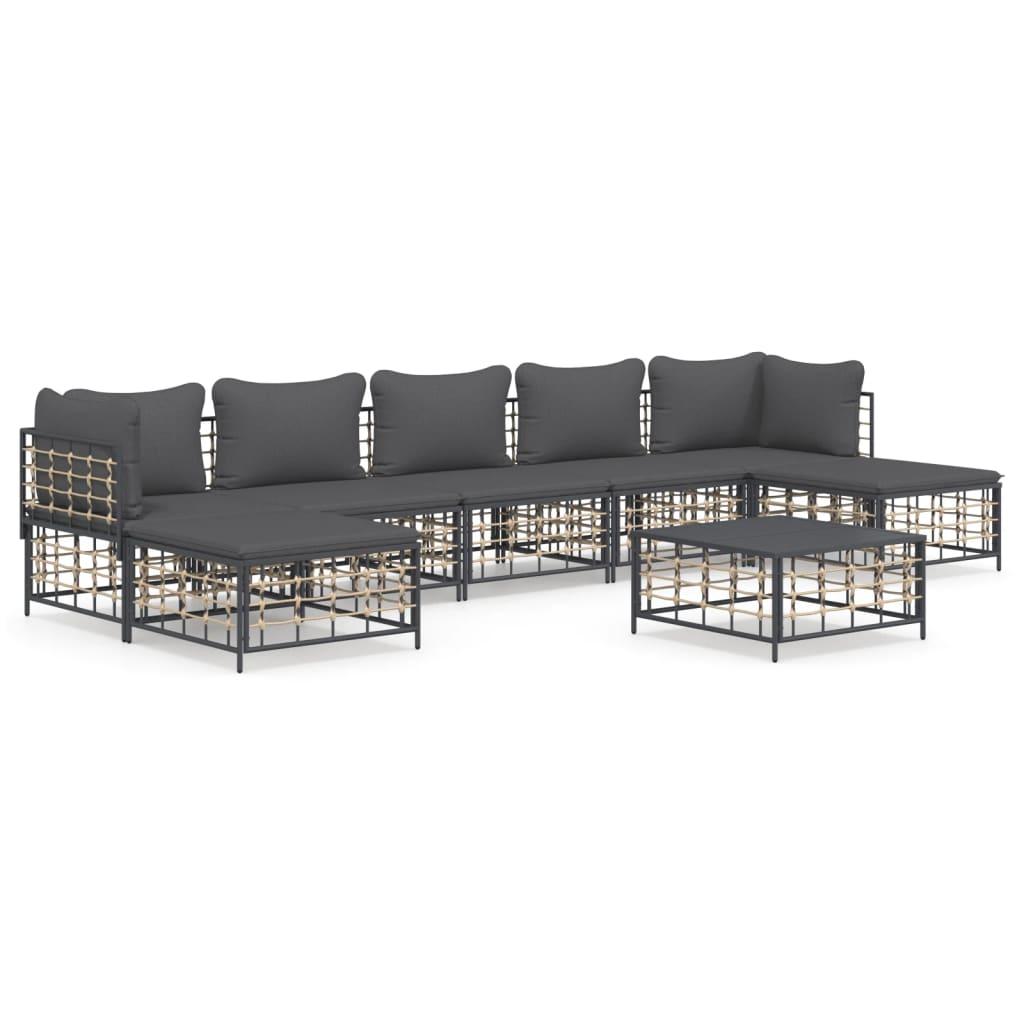 8 Piece Garden Lounge Set with Cushions Anthracite Poly Rattan