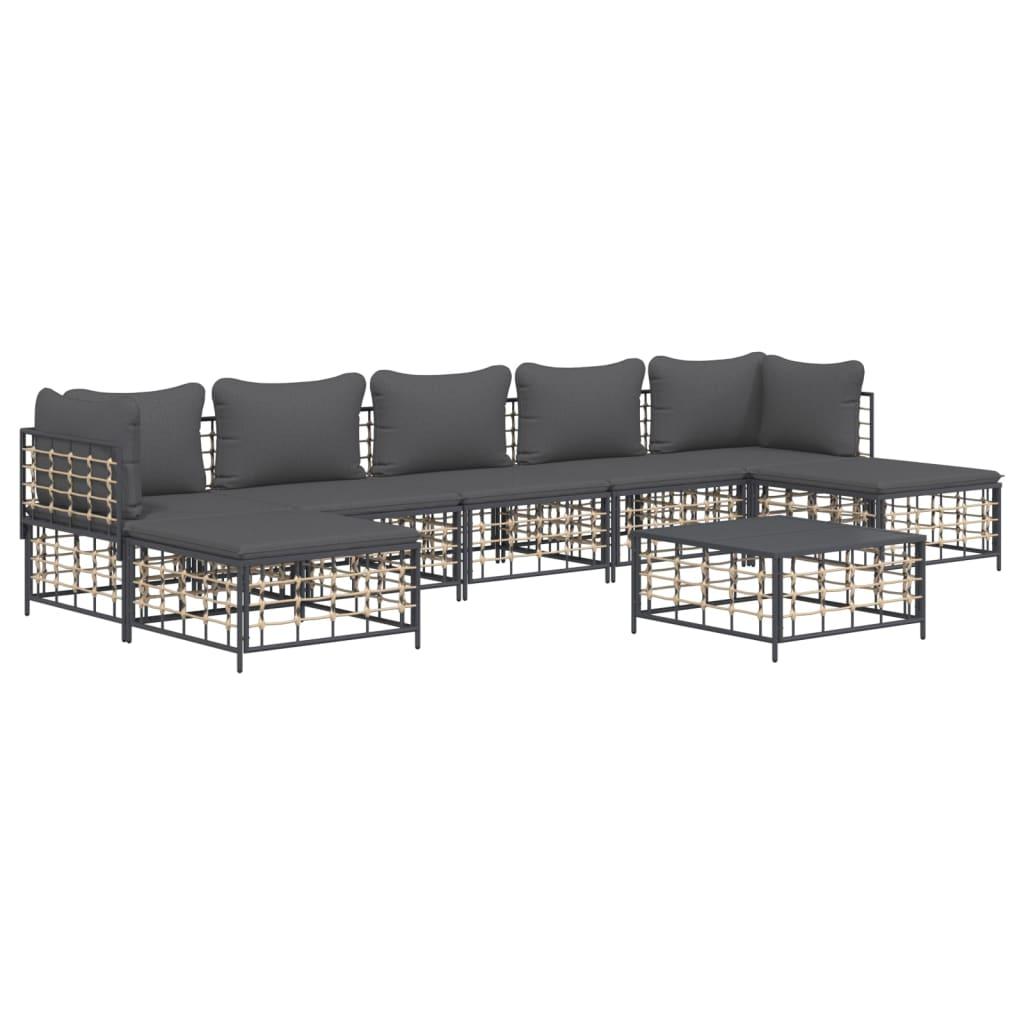 8 Piece Garden Lounge Set with Cushions Anthracite Poly Rattan
