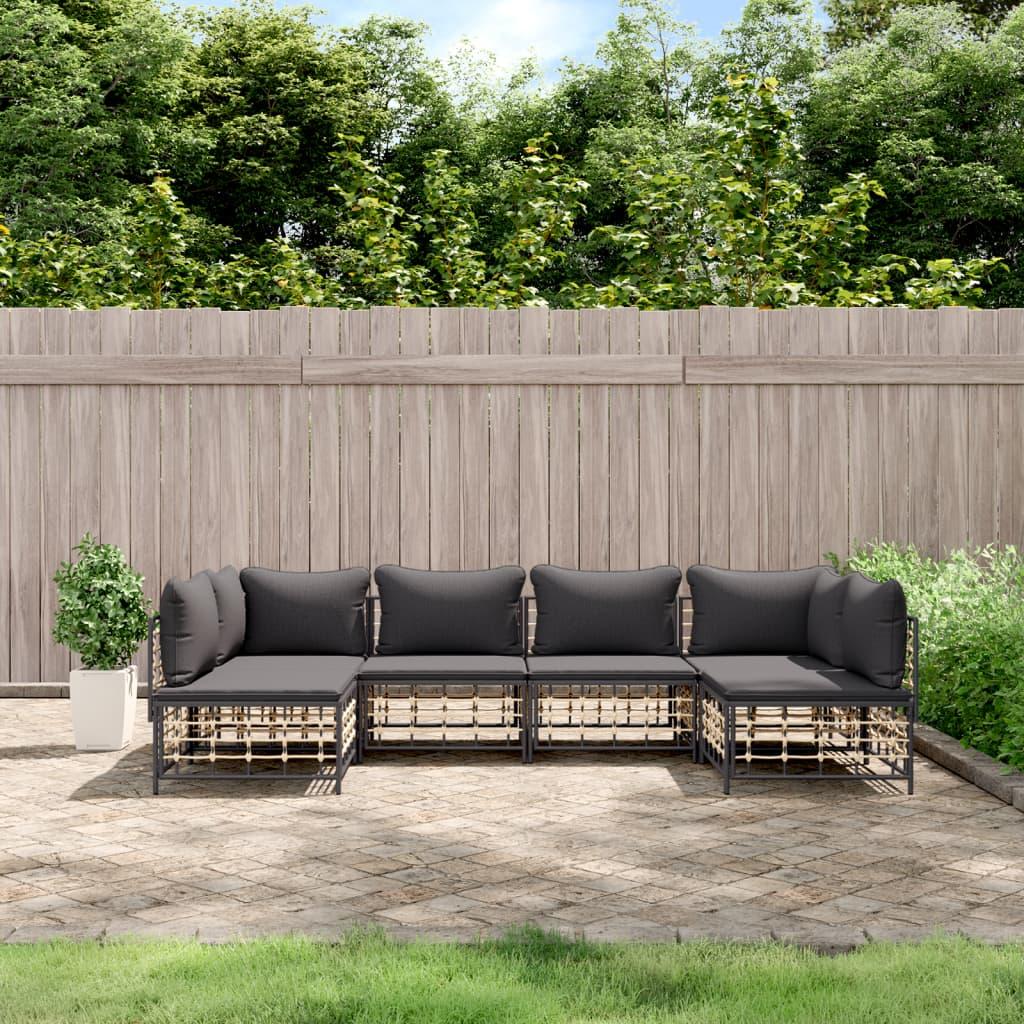 6 Piece Garden Lounge Set with Cushions Anthracite Poly Rattan