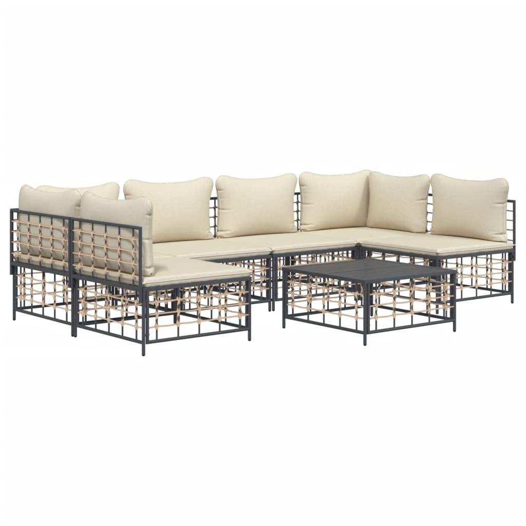 7 Piece Garden Lounge Set with Cushions Anthracite Poly Rattan