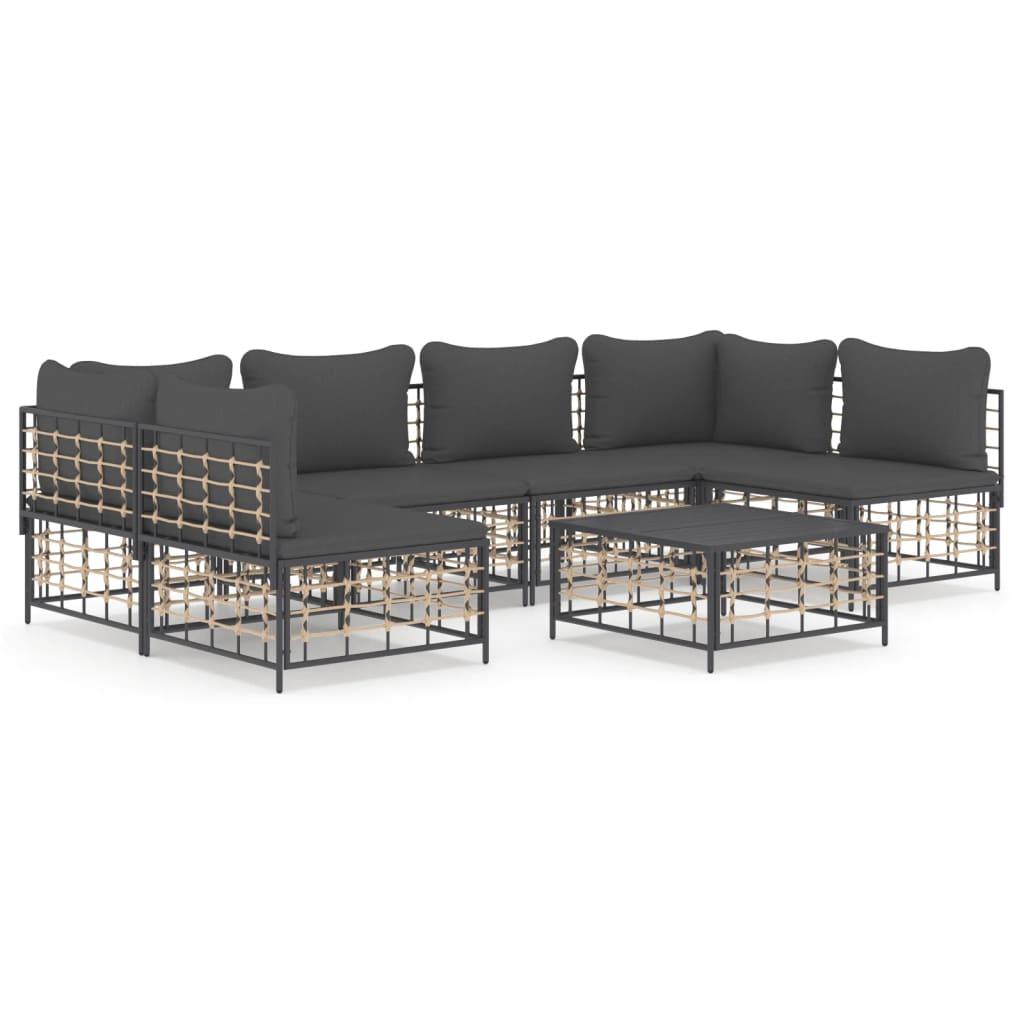 7 Piece Garden Lounge Set with Cushions Anthracite Poly Rattan