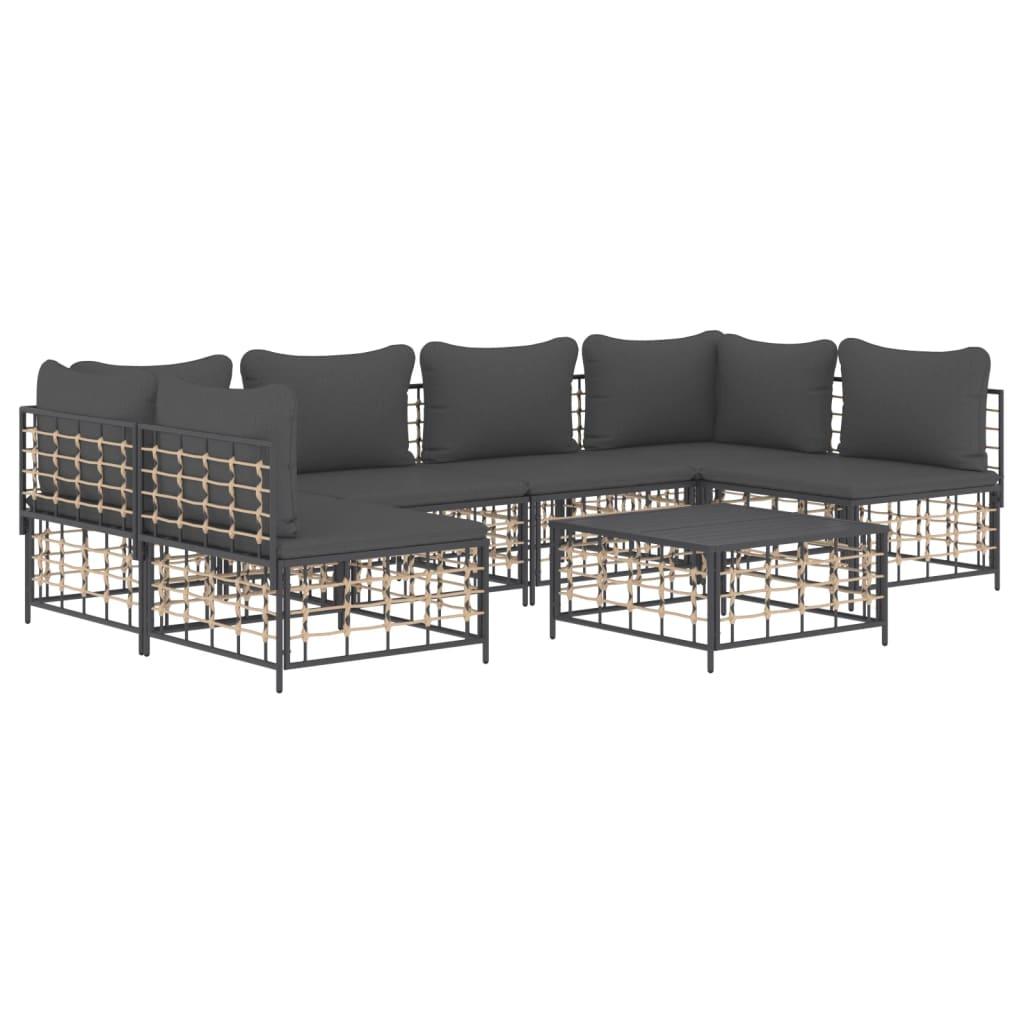 7 Piece Garden Lounge Set with Cushions Anthracite Poly Rattan