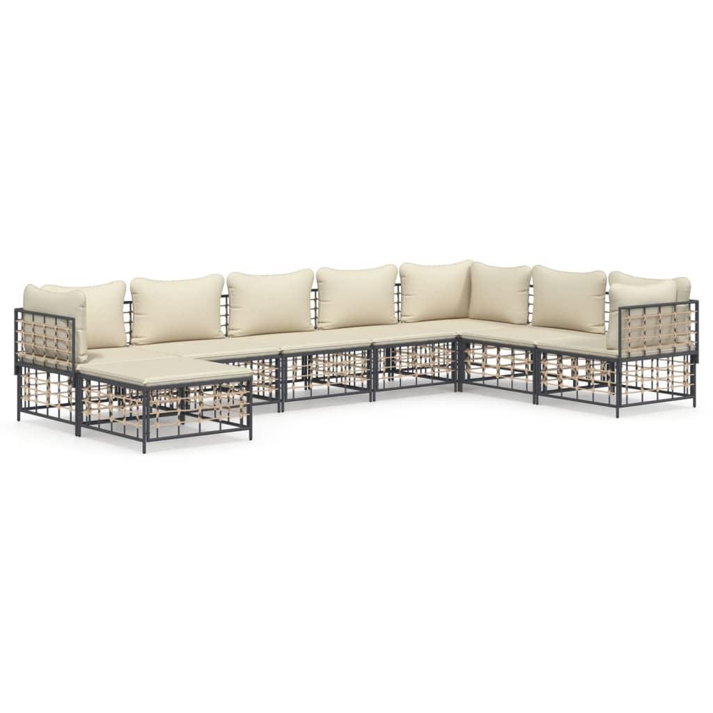 8 Piece Garden Lounge Set with Cushions Anthracite Poly Rattan