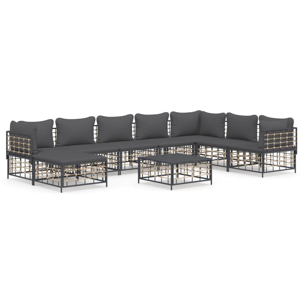 9 Piece Garden Lounge Set with Cushions Anthracite Poly Rattan