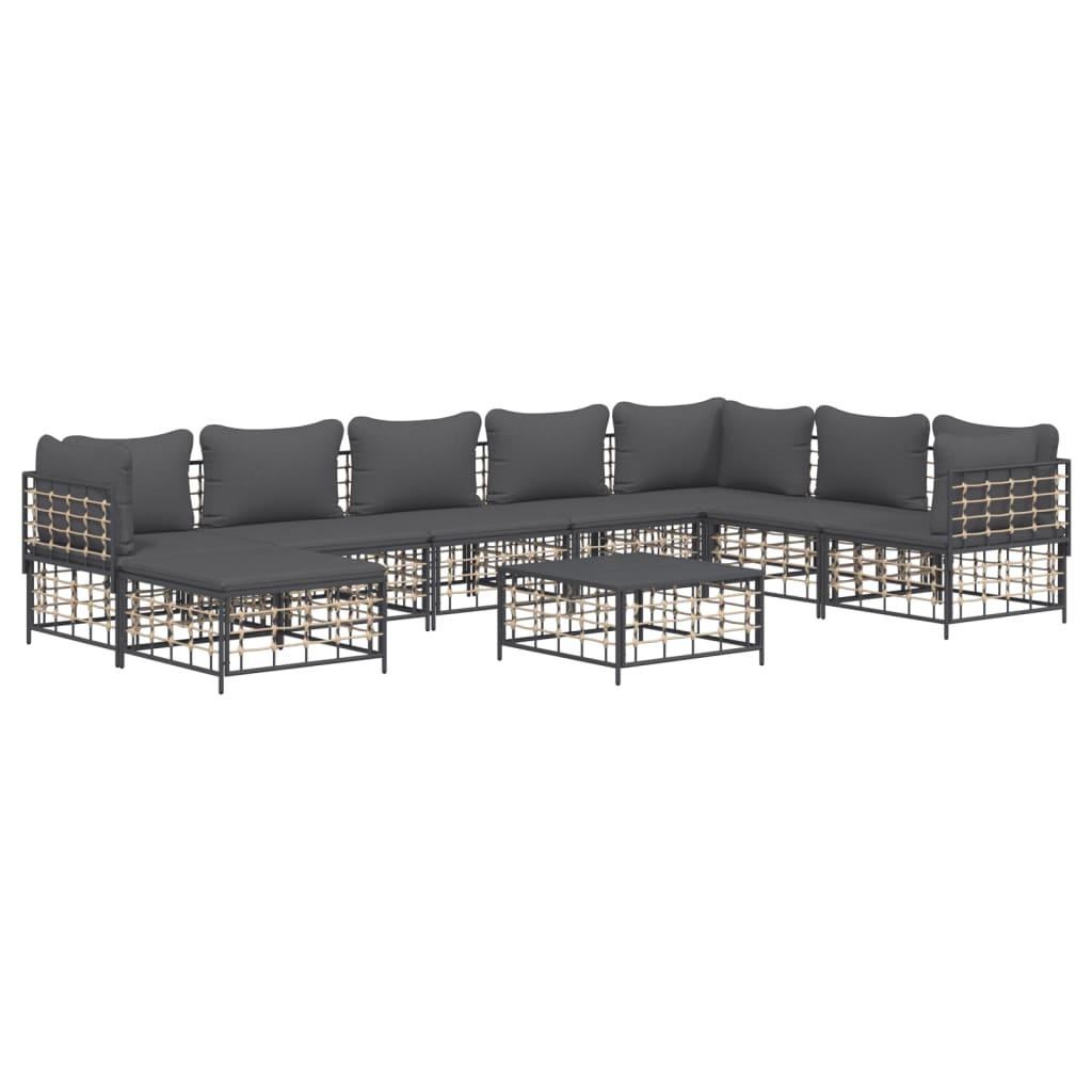 9 Piece Garden Lounge Set with Cushions Anthracite Poly Rattan