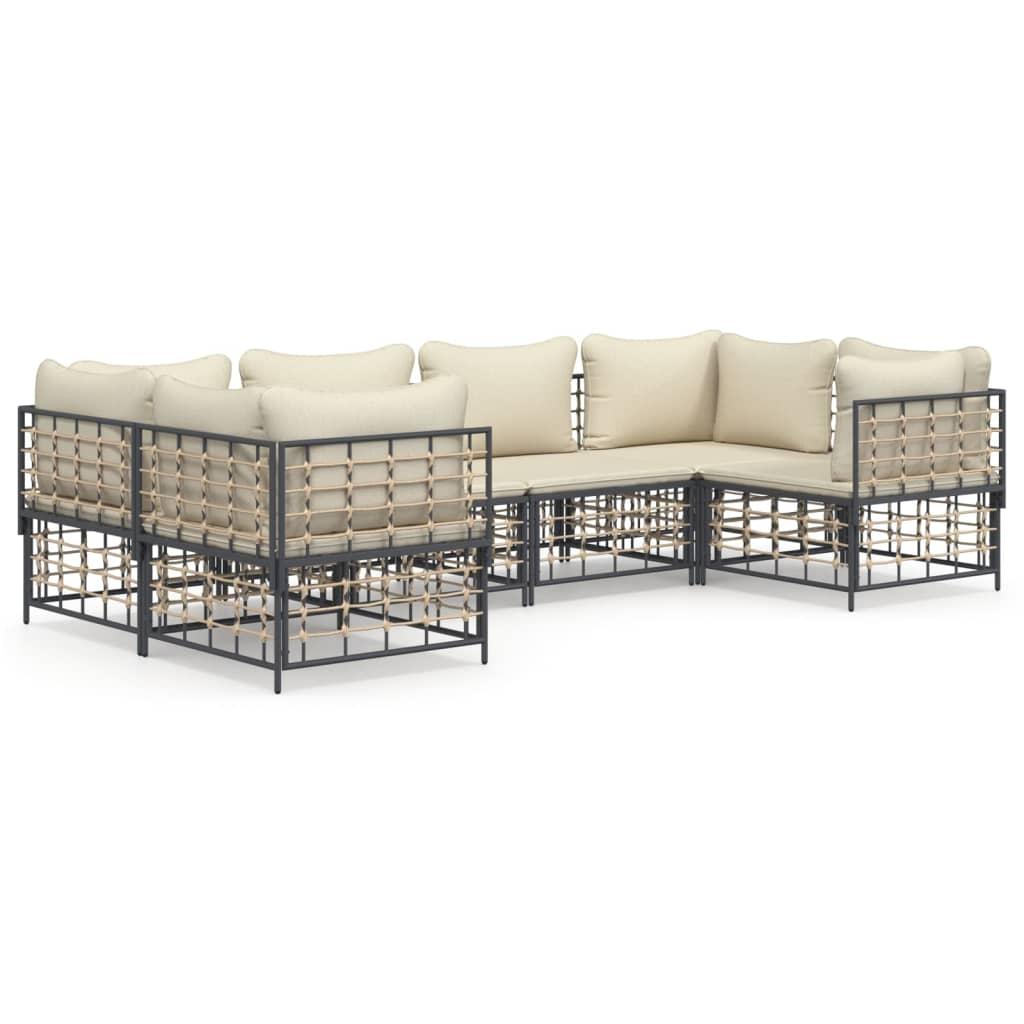 6 Piece Garden Lounge Set with Cushions Anthracite Poly Rattan