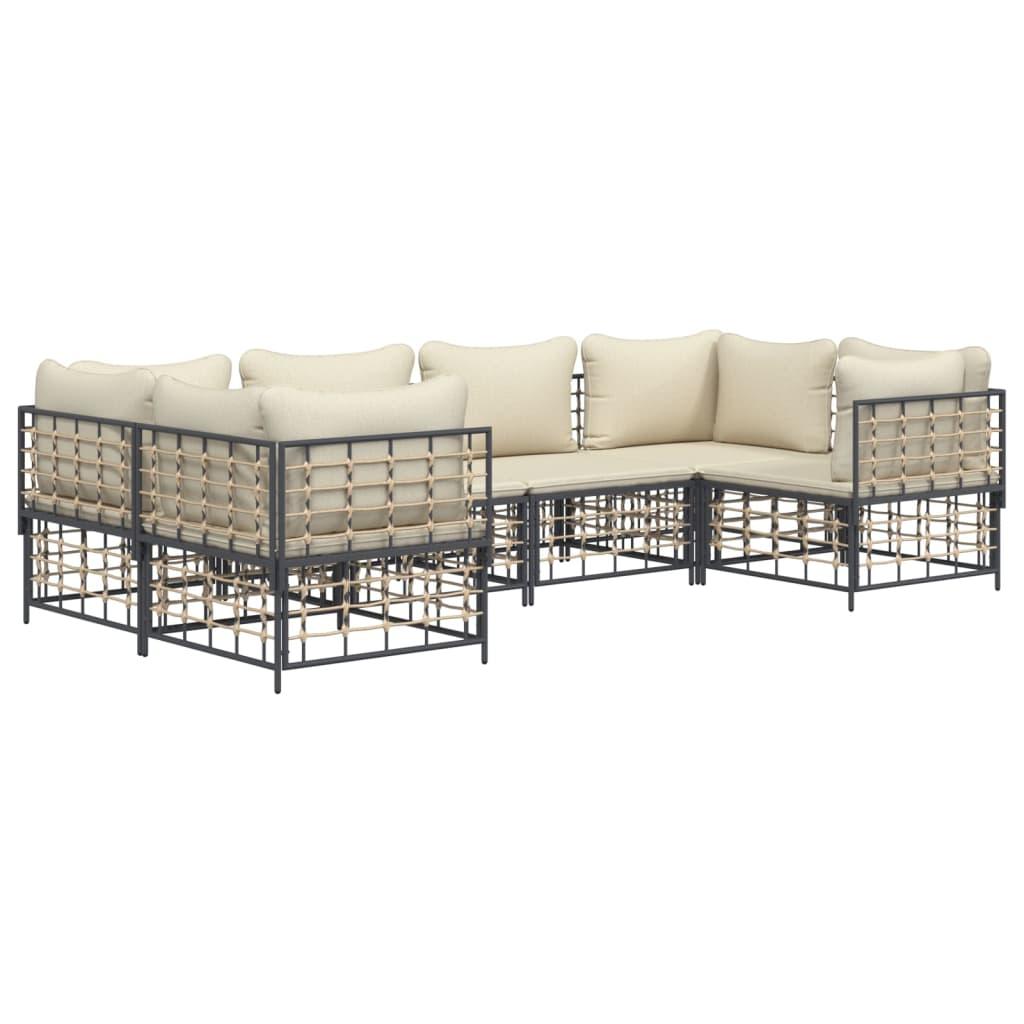 6 Piece Garden Lounge Set with Cushions Anthracite Poly Rattan