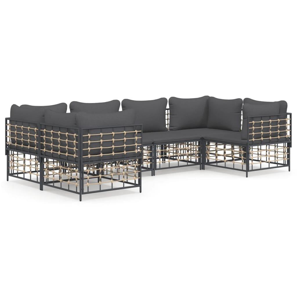 6 Piece Garden Lounge Set with Cushions Anthracite Poly Rattan