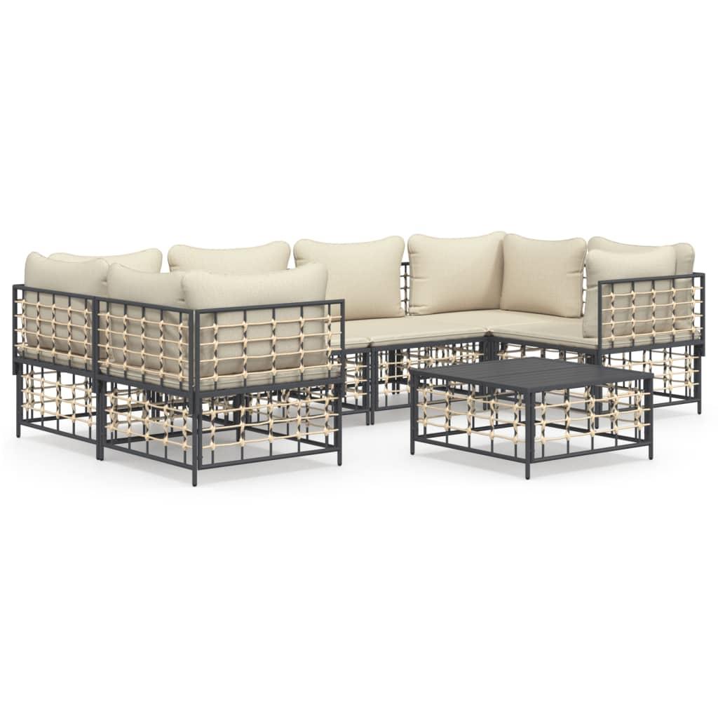 7 Piece Garden Lounge Set with Cushions Anthracite Poly Rattan