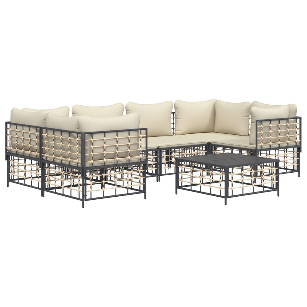 7 Piece Garden Lounge Set with Cushions Anthracite Poly Rattan