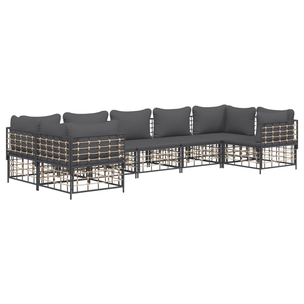 7 Piece Garden Lounge Set with Cushions Anthracite Poly Rattan
