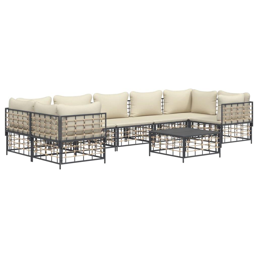 8 Piece Garden Lounge Set with Cushions Anthracite Poly Rattan