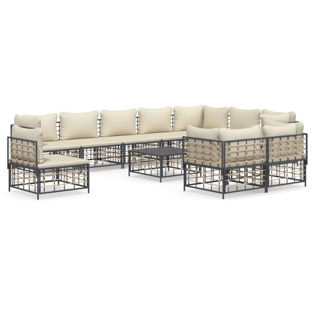 11 Piece Garden Lounge Set with Cushions Anthracite Poly Rattan