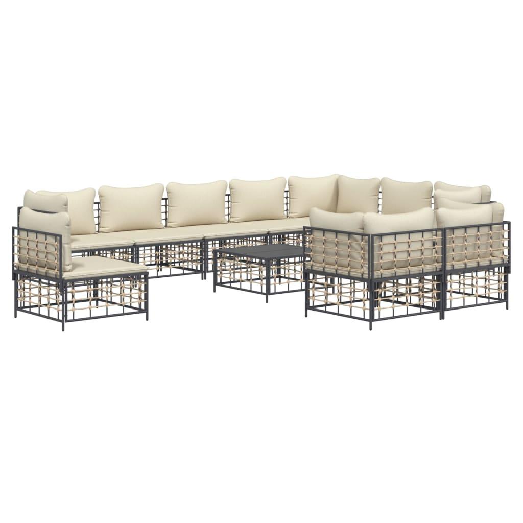 11 Piece Garden Lounge Set with Cushions Anthracite Poly Rattan