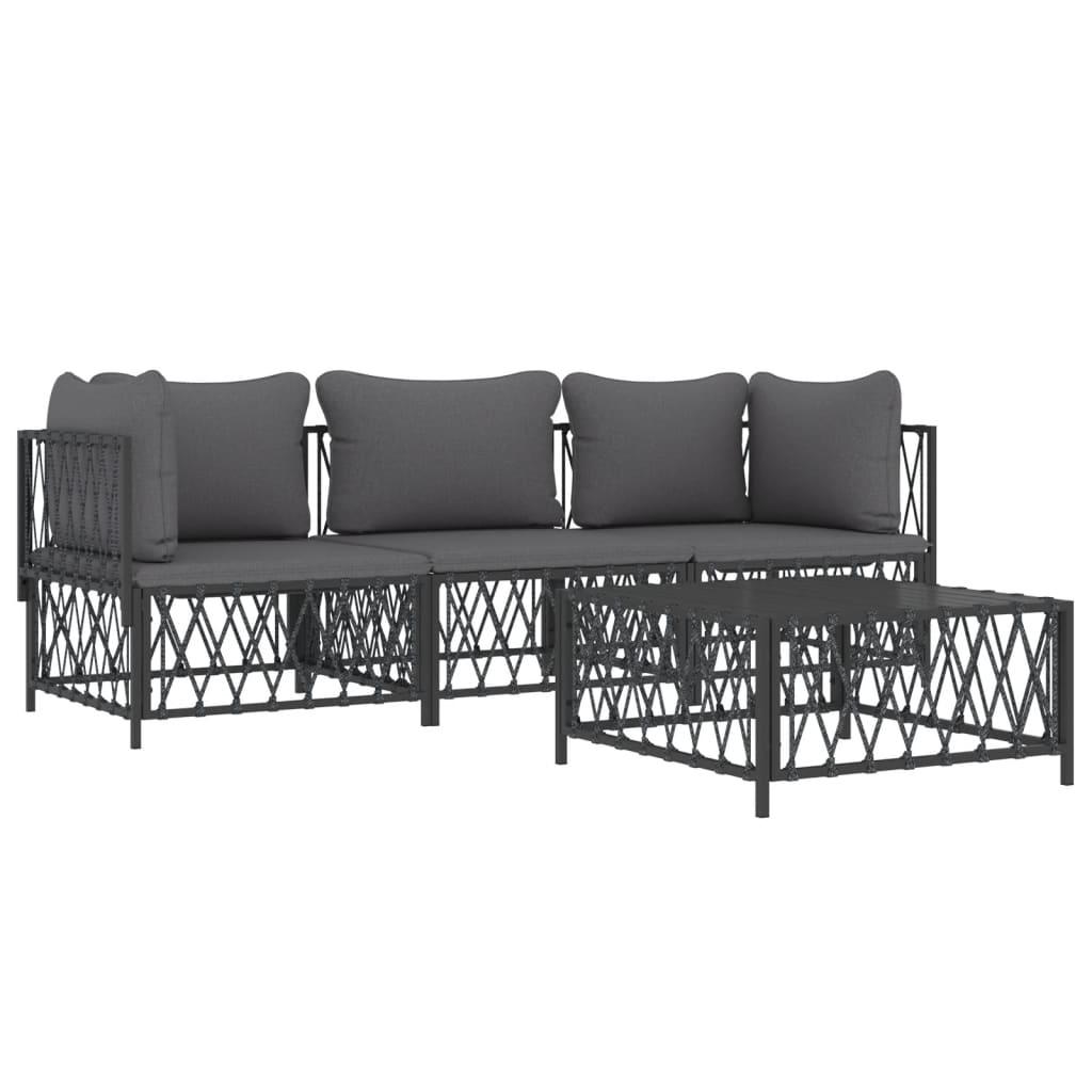 4 Piece Garden Lounge Set with Cushions Anthracite Steel