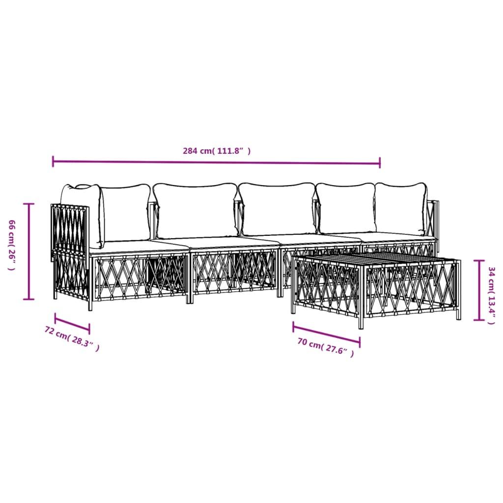 5 Piece Garden Lounge Set with Cushions White Steel