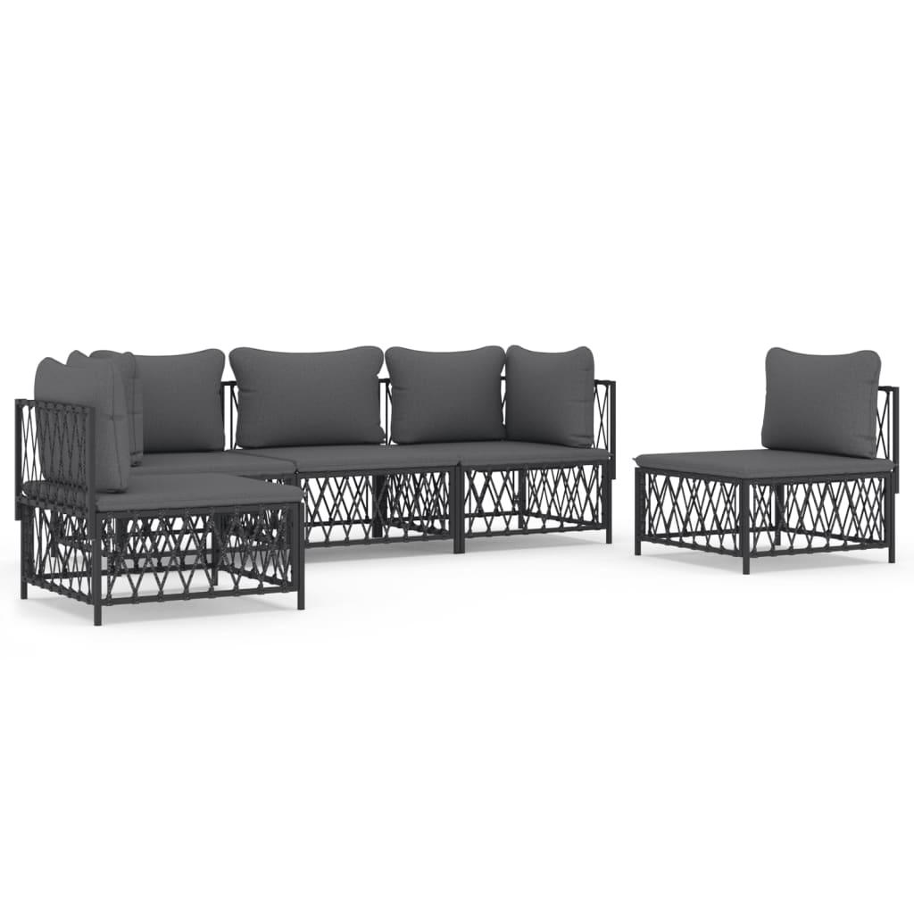 5 Piece Garden Lounge Set with Cushions Anthracite Steel