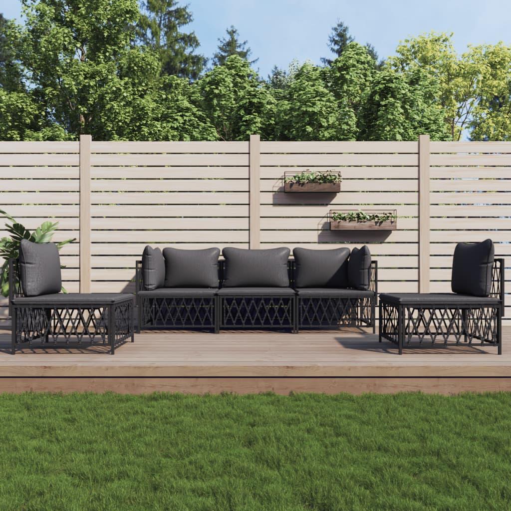 5 Piece Garden Lounge Set with Cushions Anthracite Steel