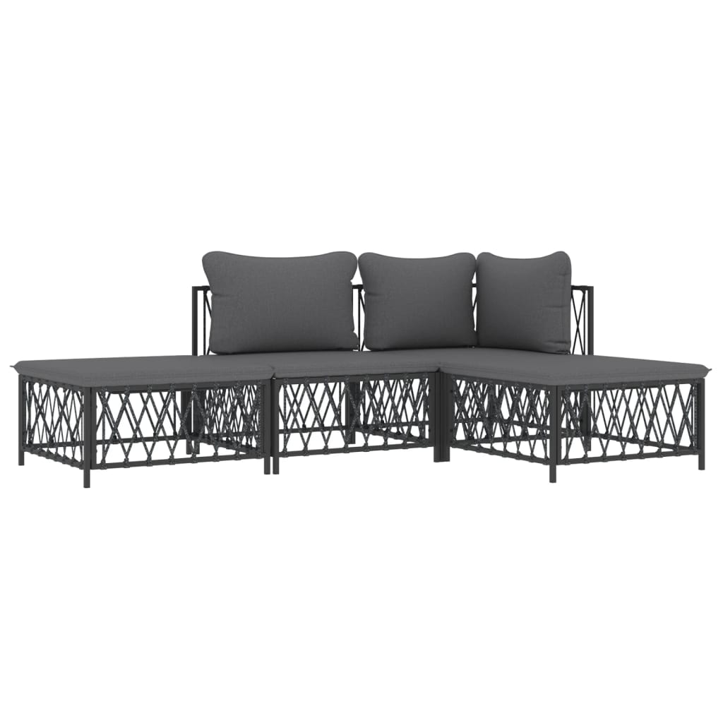4 Piece Garden Lounge Set with Cushions Anthracite Steel
