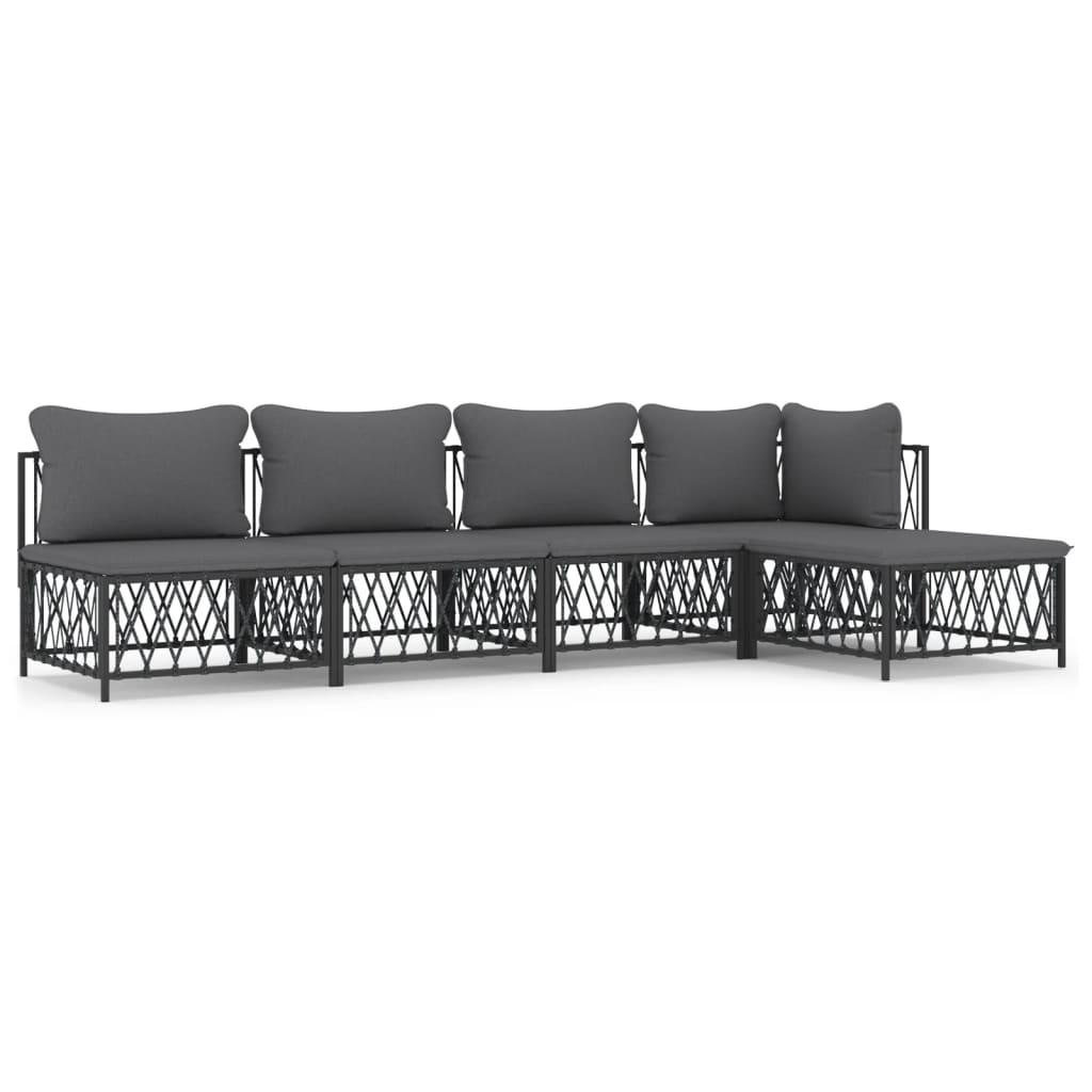 5 Piece Garden Lounge Set with Cushions Anthracite Steel