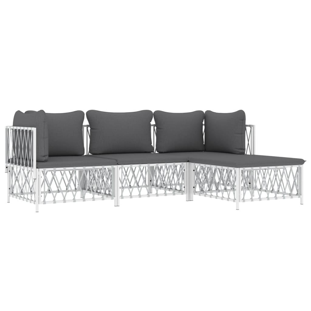 4 Piece Garden Lounge Set with Cushions White Steel