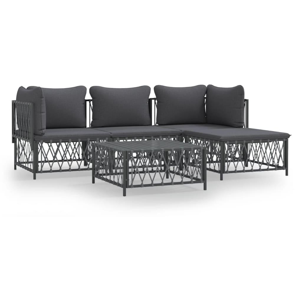 5 Piece Garden Lounge Set with Cushions Anthracite Steel