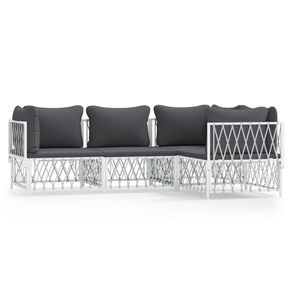4 Piece Garden Lounge Set with Cushions White Steel