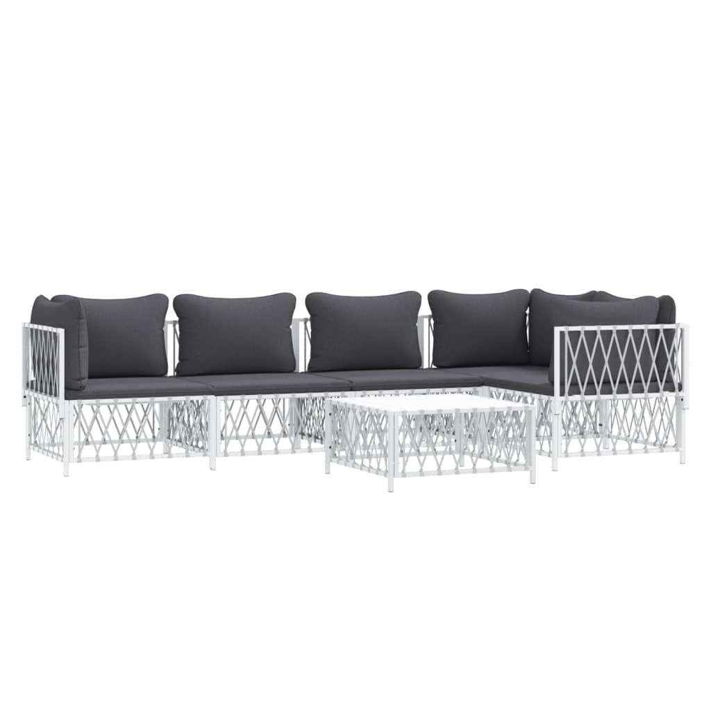 6 Piece Garden Lounge Set with Cushions White Steel