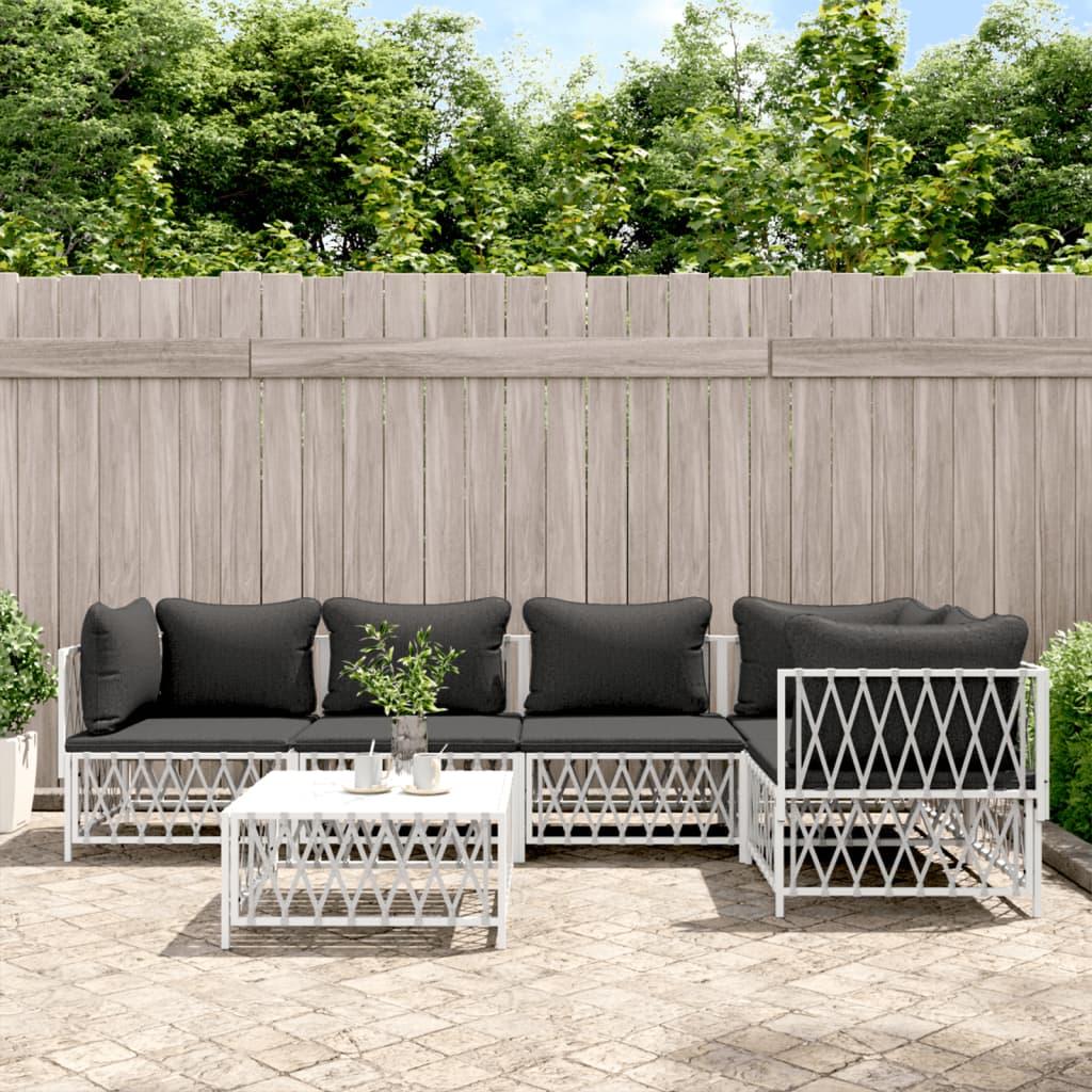 6 Piece Garden Lounge Set with Cushions White Steel