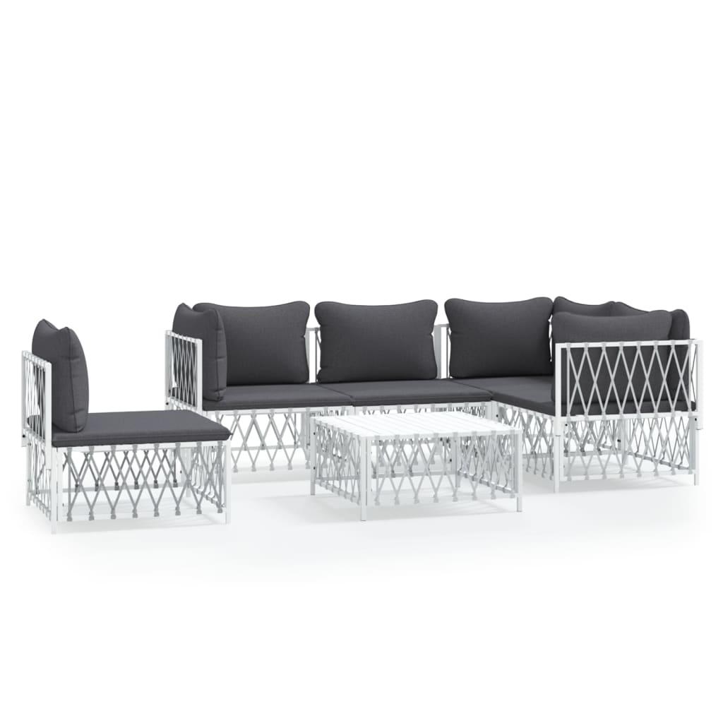 6 Piece Garden Lounge Set with Cushions White Steel