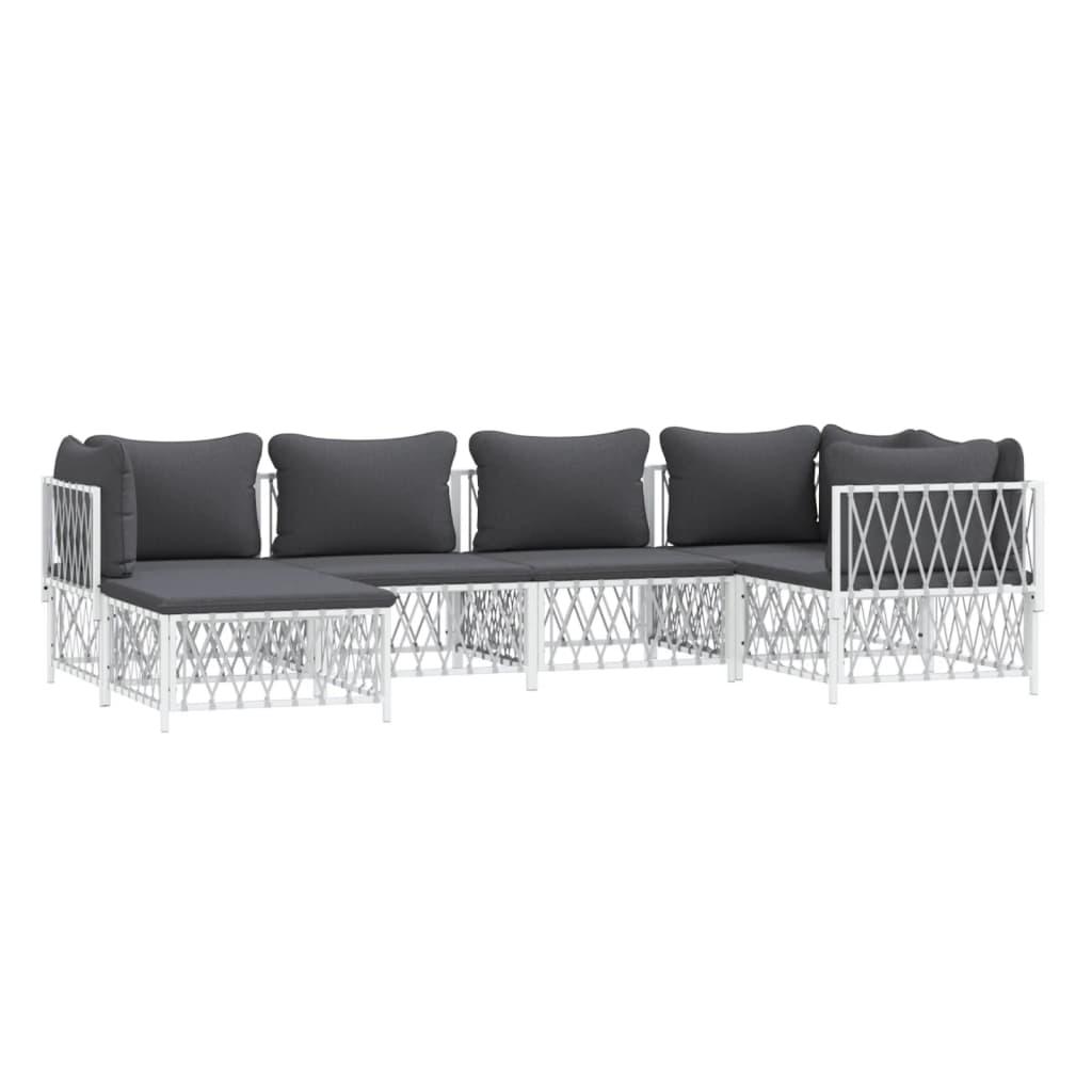6 Piece Garden Lounge Set with Cushions White Steel