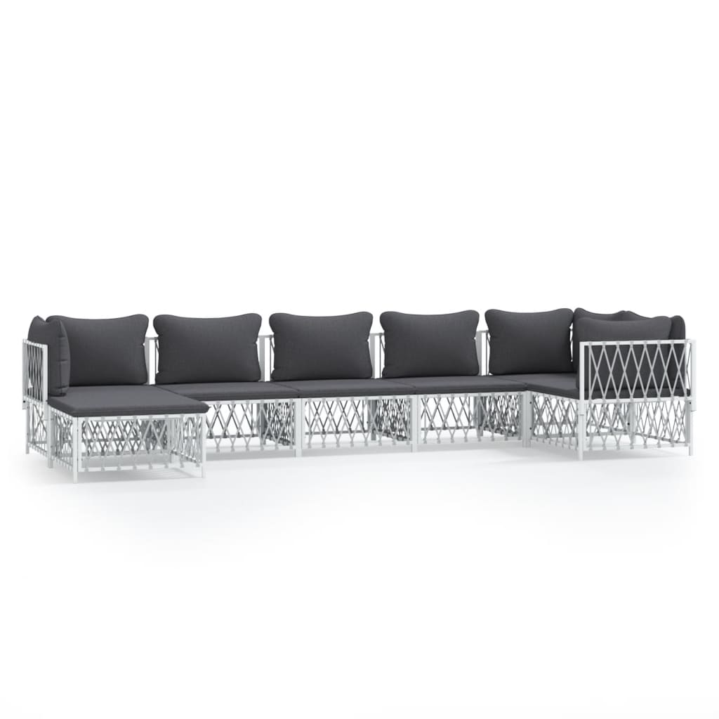 7 Piece Garden Lounge Set with Cushions White Steel