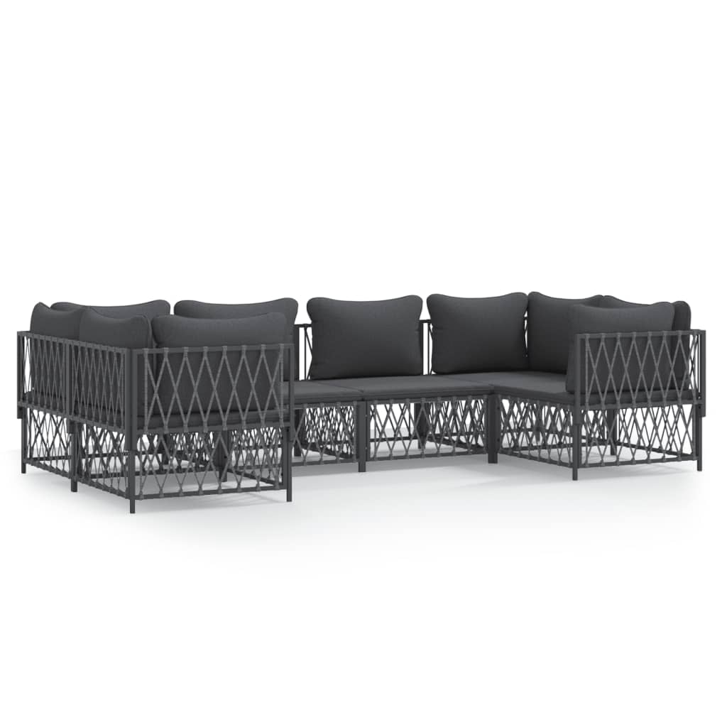 6 Piece Garden Lounge Set with Cushions Anthracite Steel