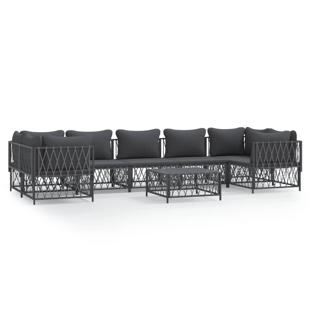 8 Piece Garden Lounge Set with Cushions Anthracite Steel