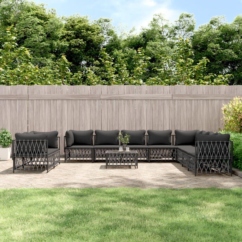 11 Piece Garden Lounge Set with Cushions Anthracite Steel