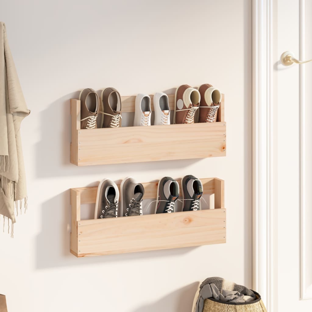 Wall-mounted Shoe Racks 2 pcs 59x9x23 cm Solid Wood Pine