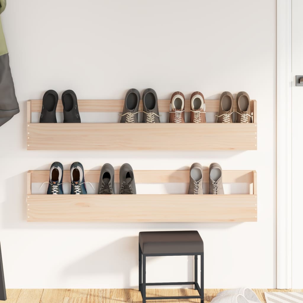 Wall-mounted Shoe Racks 2 pcs 110x9x23 cm Solid Wood Pine