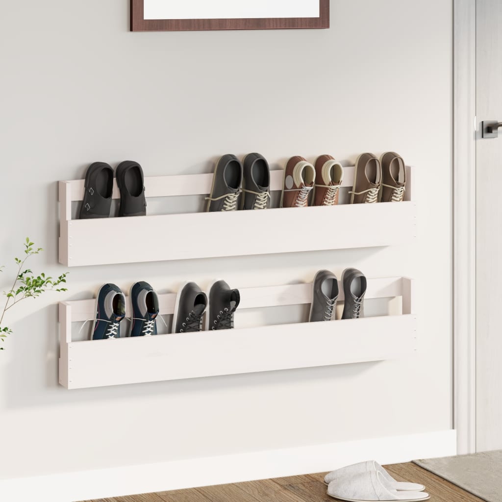 Wall-mounted Shoe Racks 2 pcs White 110x9x23 cm Solid Wood Pine