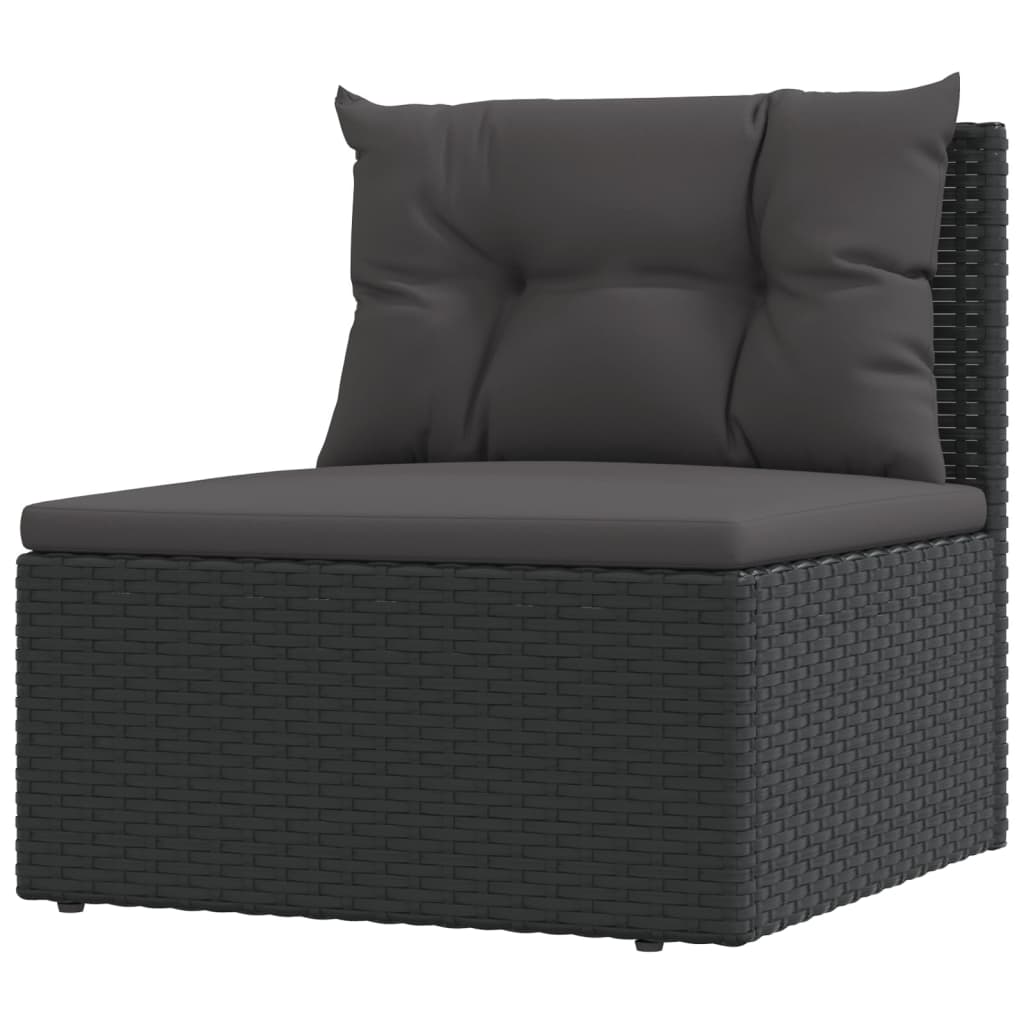 11 Piece Outdoor Sofa Set with Cushions Black Poly Rattan