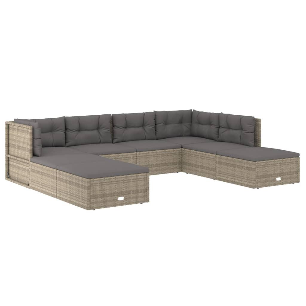 8 Piece Garden Lounge Set with Cushions Grey Poly Rattan