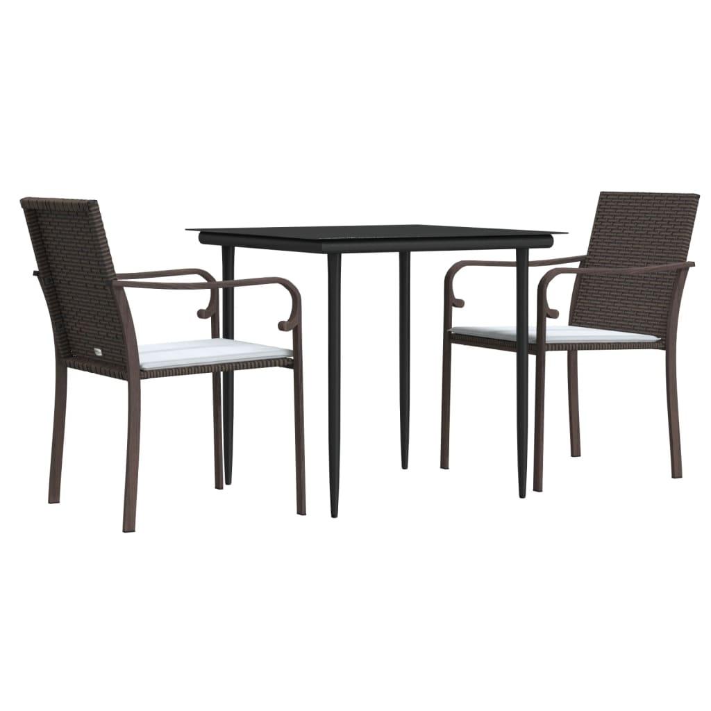 3 Piece Garden Dining Set with Cushions Poly Rattan and Steel