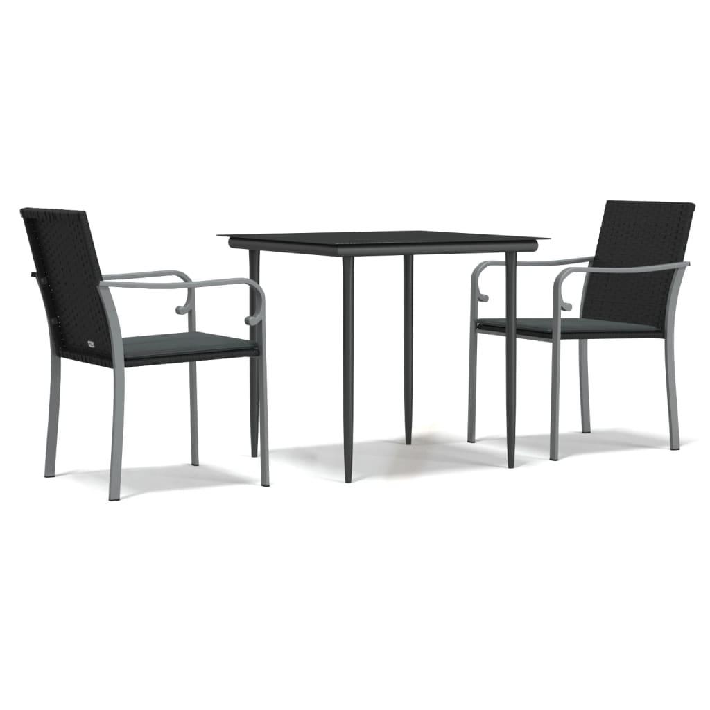 3 Piece Garden Dining Set with Cushions Poly Rattan and Steel