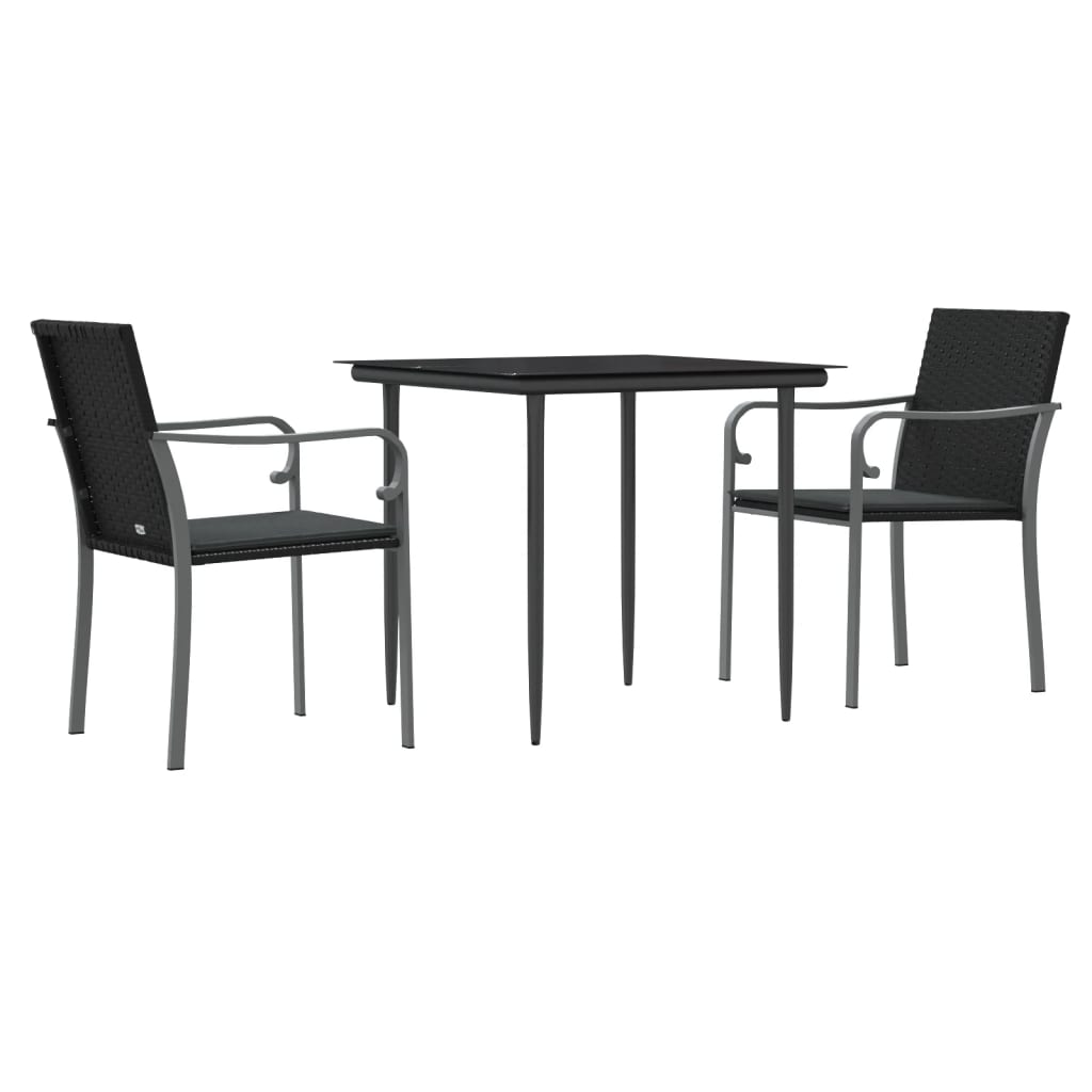 3 Piece Garden Dining Set with Cushions Poly Rattan and Steel