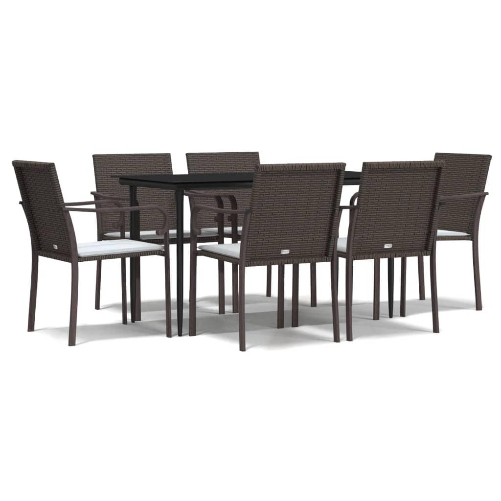 7 Piece Garden Dining Set with Cushions Poly Rattan and Steel